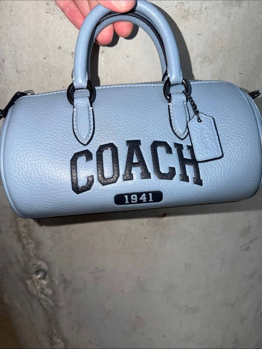 Coach Light Blue Pebbled Leather Barrel Crossbody